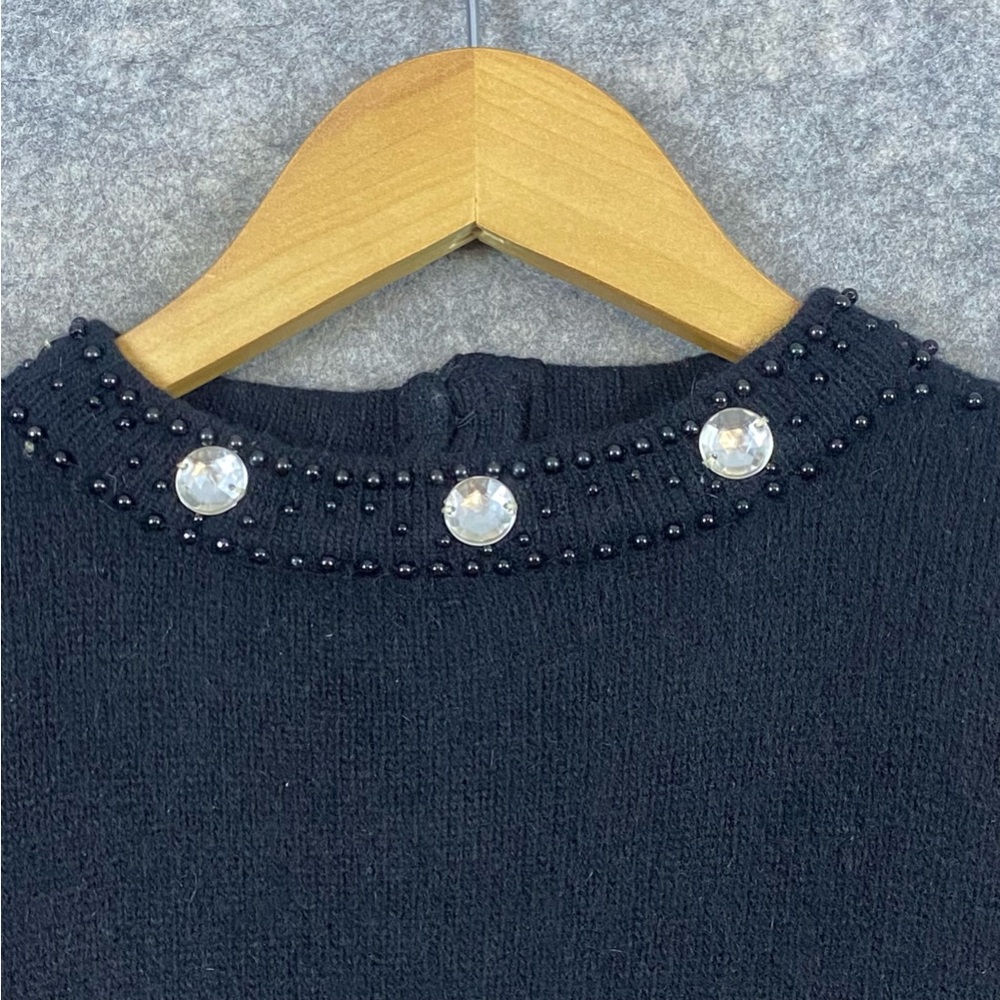 Lindsey Blake Lambswool Angora 80s Vintage Sweater L Black Beaded Rhinestones - Picture 3 of 14